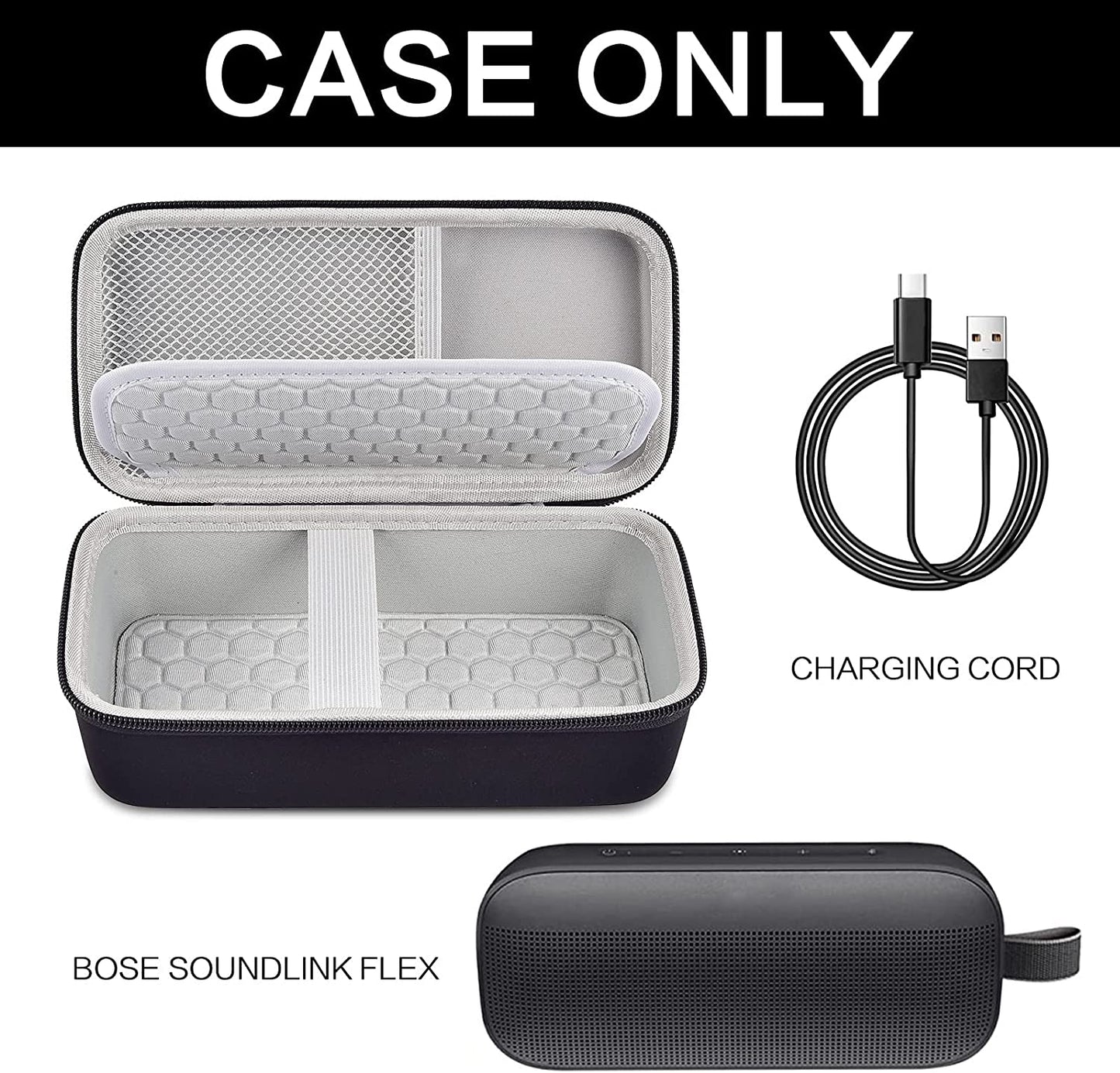 Case Compatible with Bose SoundLink Flex Bluetooth Portable Speaker, Travel Storage Organizer Carrying Holder Fits for USB Cable and Charger,Grey-Box Only