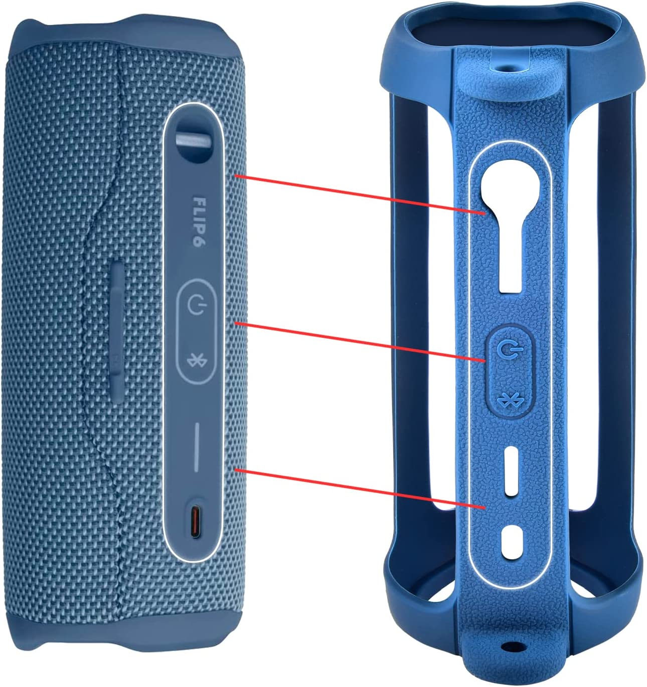 Silicone Case Compatible with JBL Flip 6 Portable Bluetooth Speaker, Gel Soft Skin Cover Waterproof Rubber Case Travel Carry Pouch with Strap (Speaker and Accessories not Included) Blue