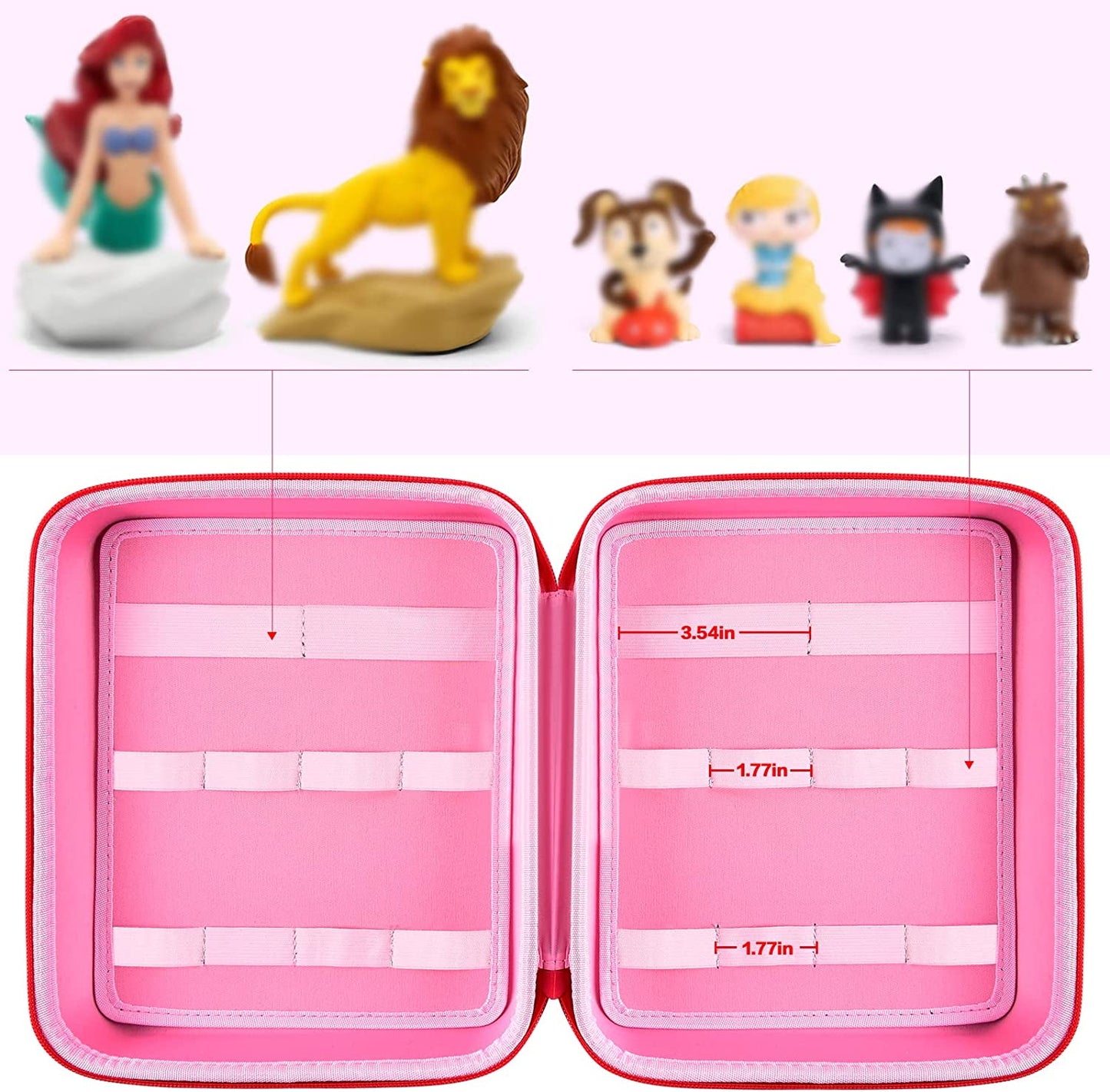 Case Compatible with Tonies Figures Audio Play Character, Figurine Storage Holder for TonieBox Characters for Kids, Toy Organizer Box for Peppa Pig/for Playtime Puppy/for Nemo/for Simba(Bag Only) Red