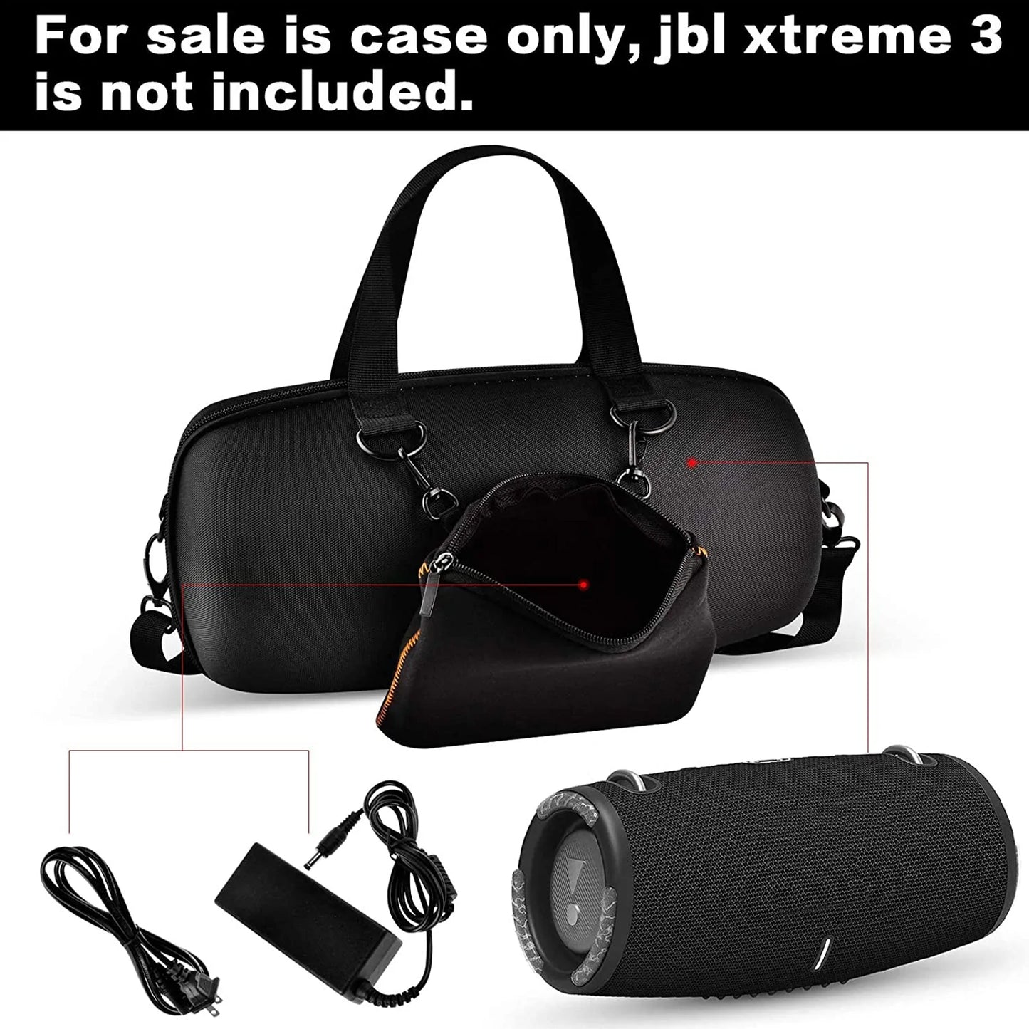 Hard Case for JBL Xtreme 3/ for Extreme 2 Waterproof Portable Bluetooth Speaker, Black Hard Travel Carrying Box for JBL Xtreme Lifestyle Accessories, USB Cable & Charger, Bag Only