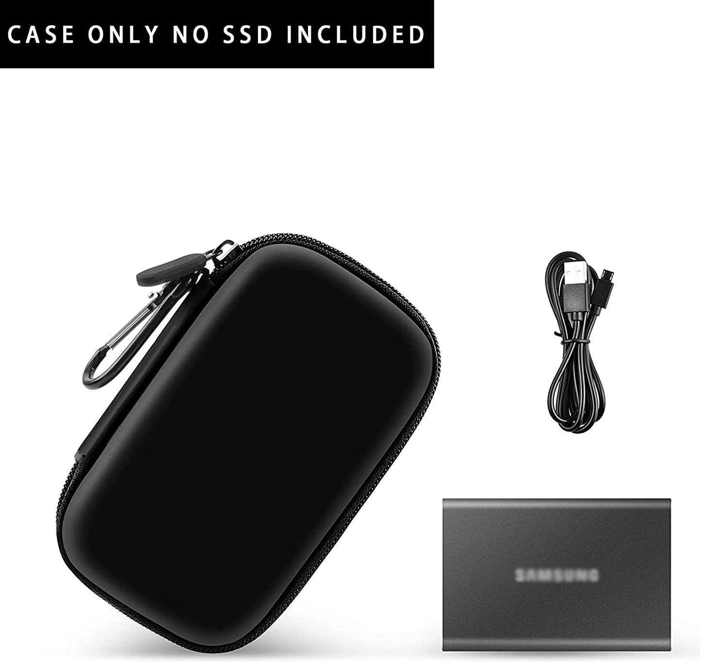 Case Compatible with Samsung T7/ T7 Touch Portable SSD 1TB 2TB 500GB USB 3.2 External Solid State Drive, Travel Carrying Storage Organizer Fits for USB Cables and More Accessories (Black)