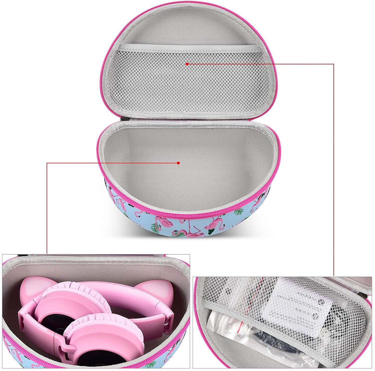 Headphone Case Comatible for Riwbox CT-7 Pink& Green 3.5mm Jack CT-7S Cat iClever IC-HS01 Mpow BH297B Wired and Picun Bluetooth Wireless Over-Ear Headphones Headset for Kids