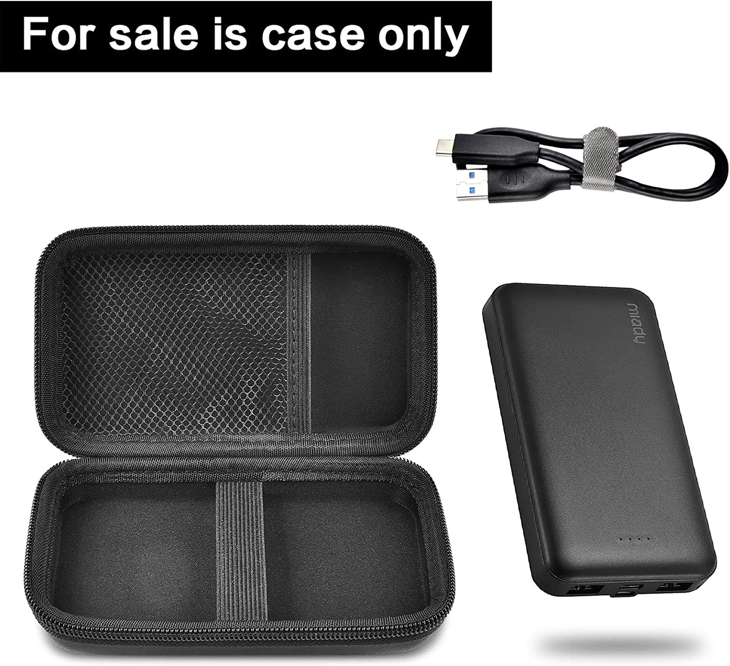 Case Compatible with Miady 10000mAh Dual USB Portable Charger, Fast Charging Power Bank Travel Carrying Organizer, Backup Charger Pouch Storage Bag for USB C Input Cable Cord (Box Only)