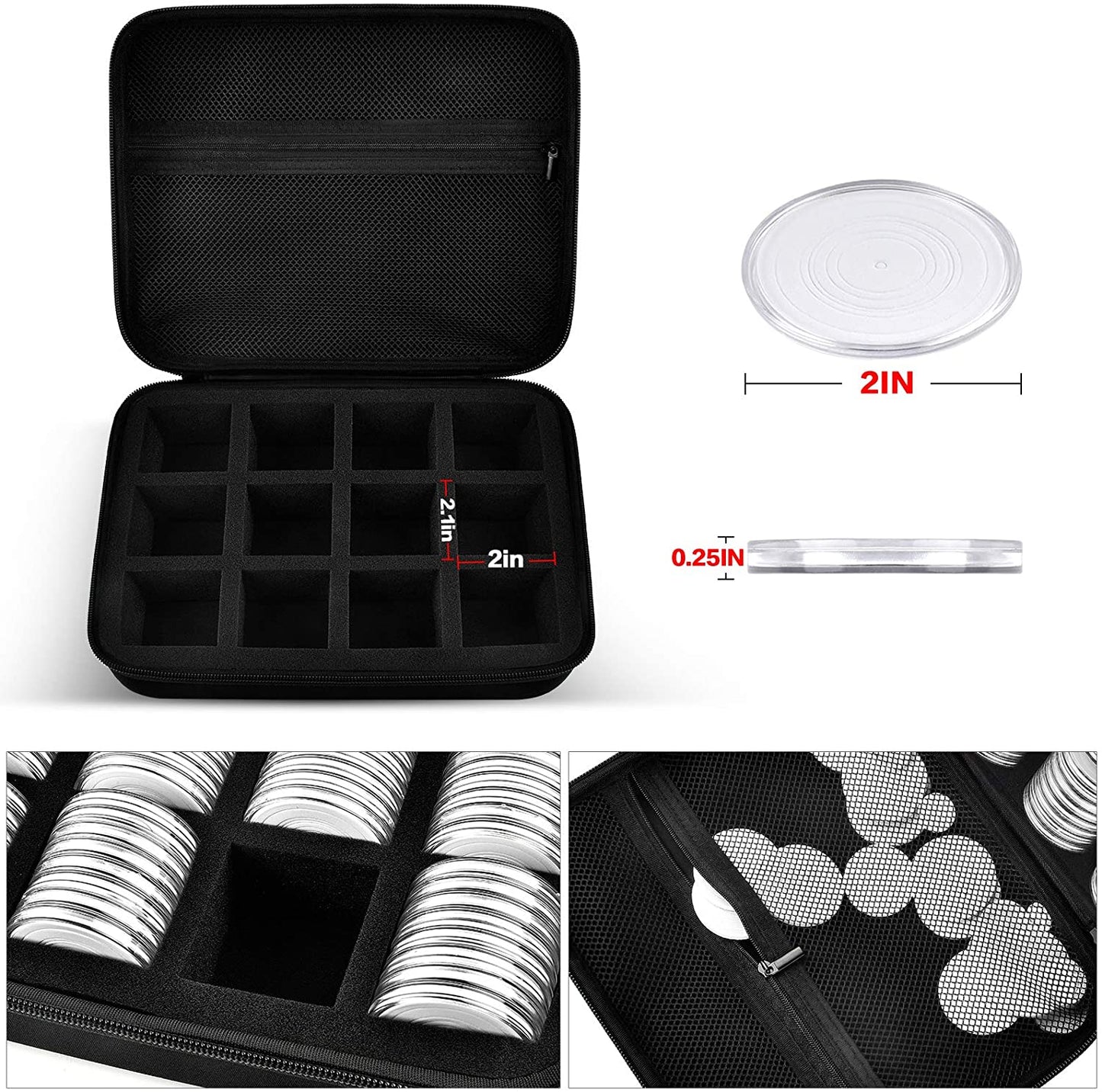 96 Pieces 46mm Coin Capsules, with Foam Gasket and Plastic Storage Organizer Box, 6 Sizes (20/25/27/30/38/46mm) Coins Collector Case Holder for Coin Collection Supplies