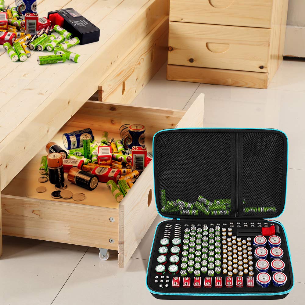 Battery Organizer, 220+ Batteries Storage Case with Tester Checker(BT168), Garage Box fits for AA AAA AAAA 9V C D Lithium 3V LR44 1.5V CR1632 CR2032 for Home