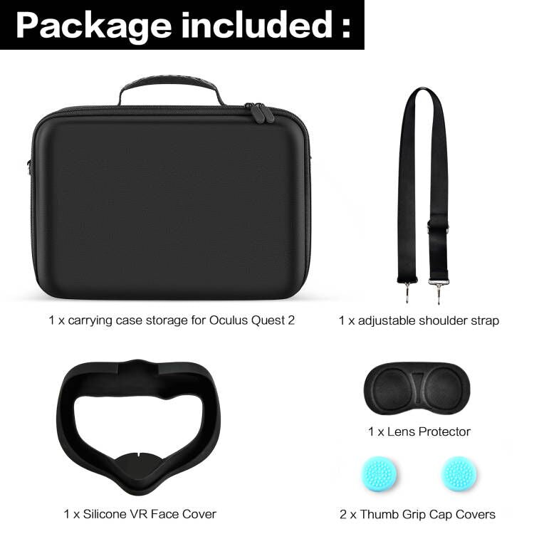 Carrying Case Compatible with Oculus Quest 2 Advanced All-in-One Virtual Reality Headset/ Touch Controllers/ Elite Strap VR2 Accessories with Silicone Face Cover, Lens Protector (No Device)